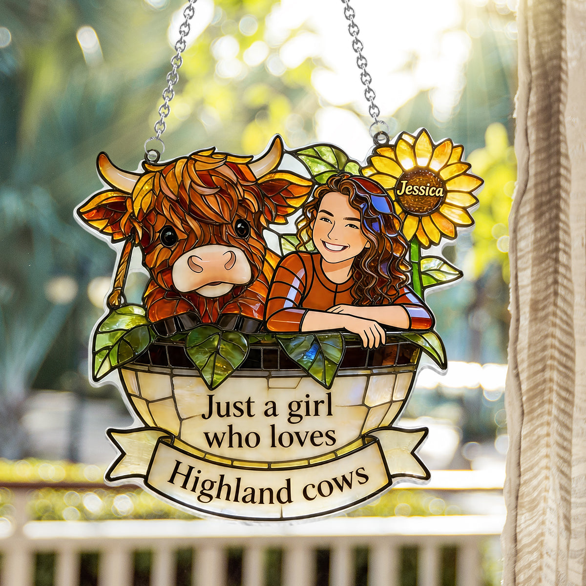 Custom Any Photo - Personalized Highland Cow Window Hanging Suncatcher Ornament