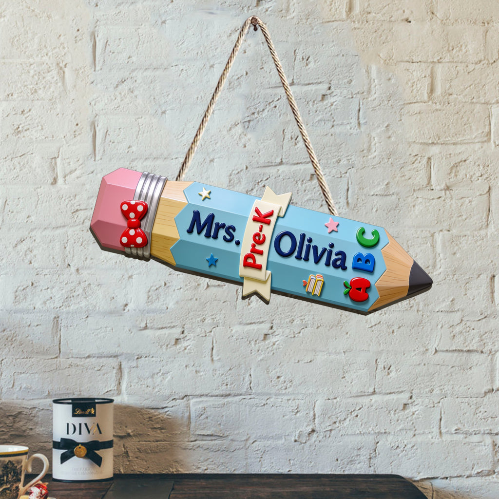Giant Pencil 3D Shaped Wall Sign - Personalized Teacher Custom Shaped Wood Sign