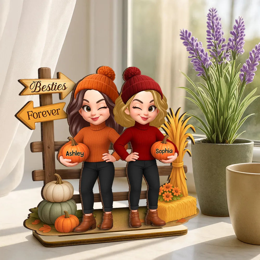 Custom Wooden Plaque with Best Friend Illustration, Cozy Gift