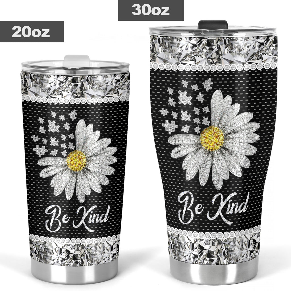 Be Kind Rhinestone Pattern Print Autism Awareness Tumbler 0622