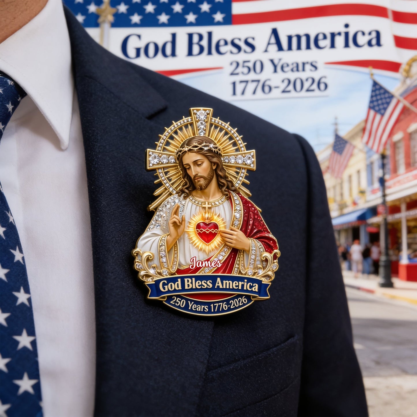 God Bless America - Personalized Christian 3D Embossed Enamel Pin