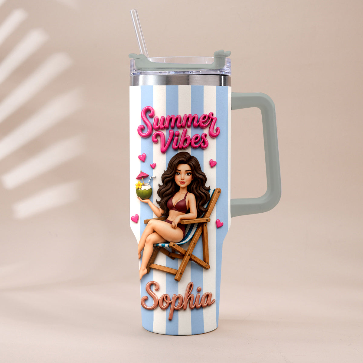 Beach Lovin' Girl - Personalized Sea Lover Tumbler With Plush Charm