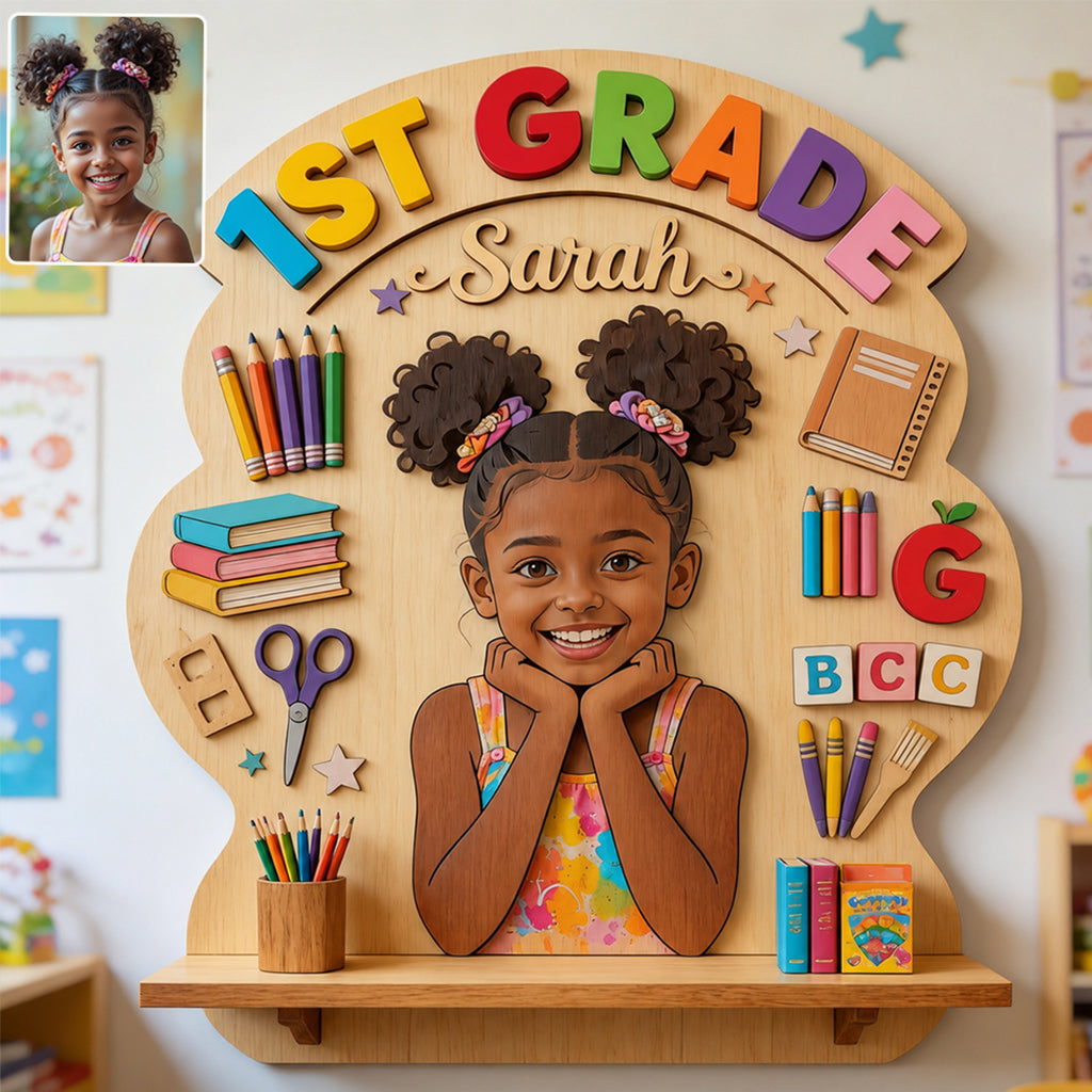 Back To School - Personalized Kid Wooden Floating Shelf