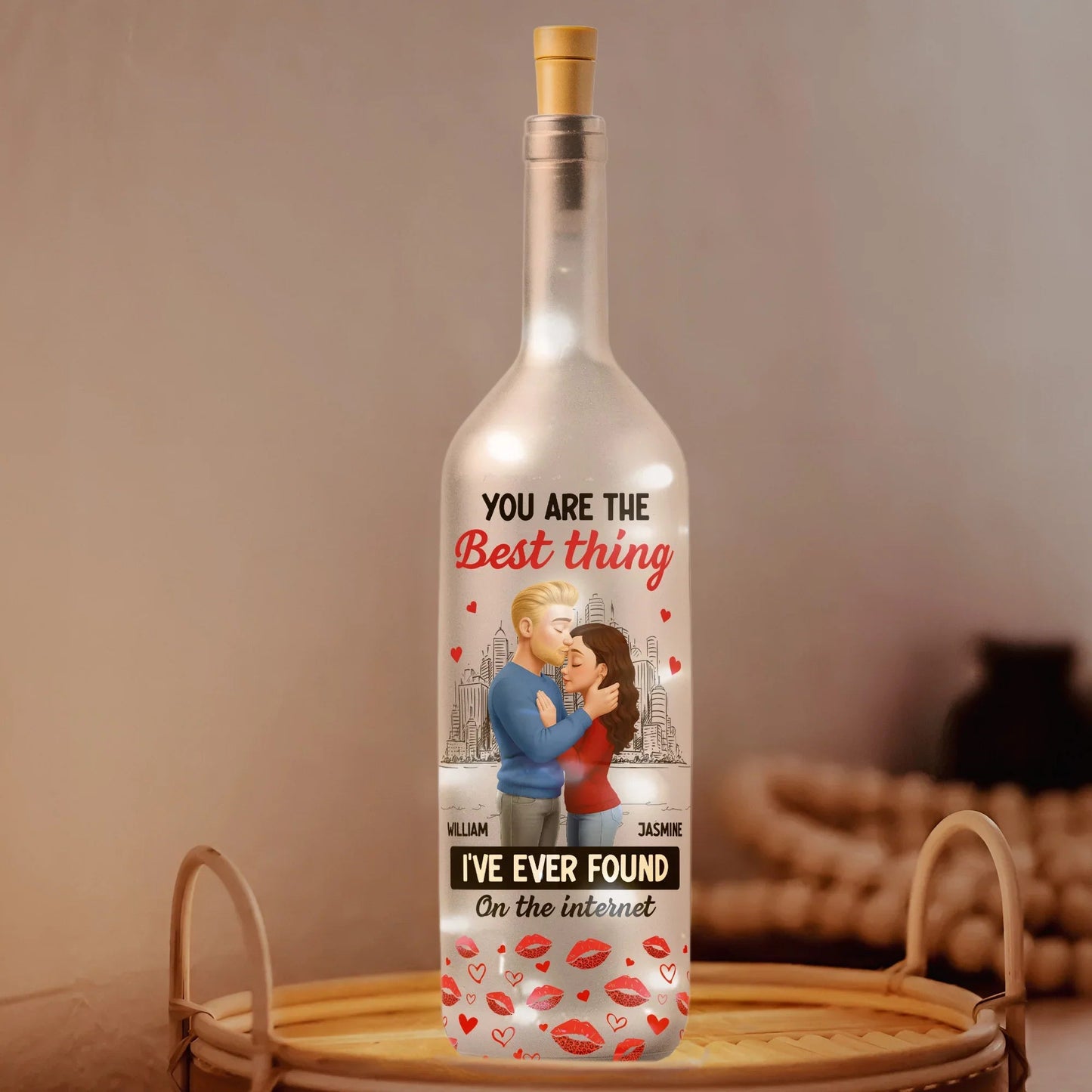 Custom Internet Love Quote Bottle Lamp for Couples, Soft Warm Glow Bedroom Light & Thoughtful Personalized Gift
