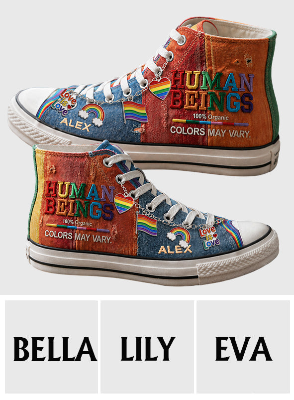 Human Beings Colors May Vary - Personalized LGBT Support High Top Shoes With Charm