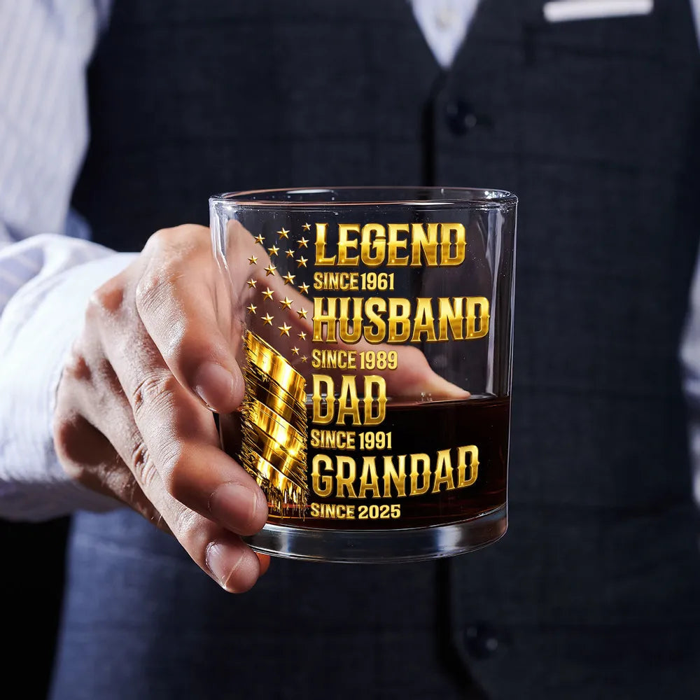 Personalized Whiskey Glass Legend Since Custom Gift for Husband Daddy Grandpa - Gold Feather Bar Look