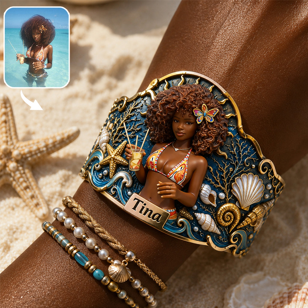 Any Photo Summer Gift - Personalized Sea Lover Shaped Cuff Bracelet