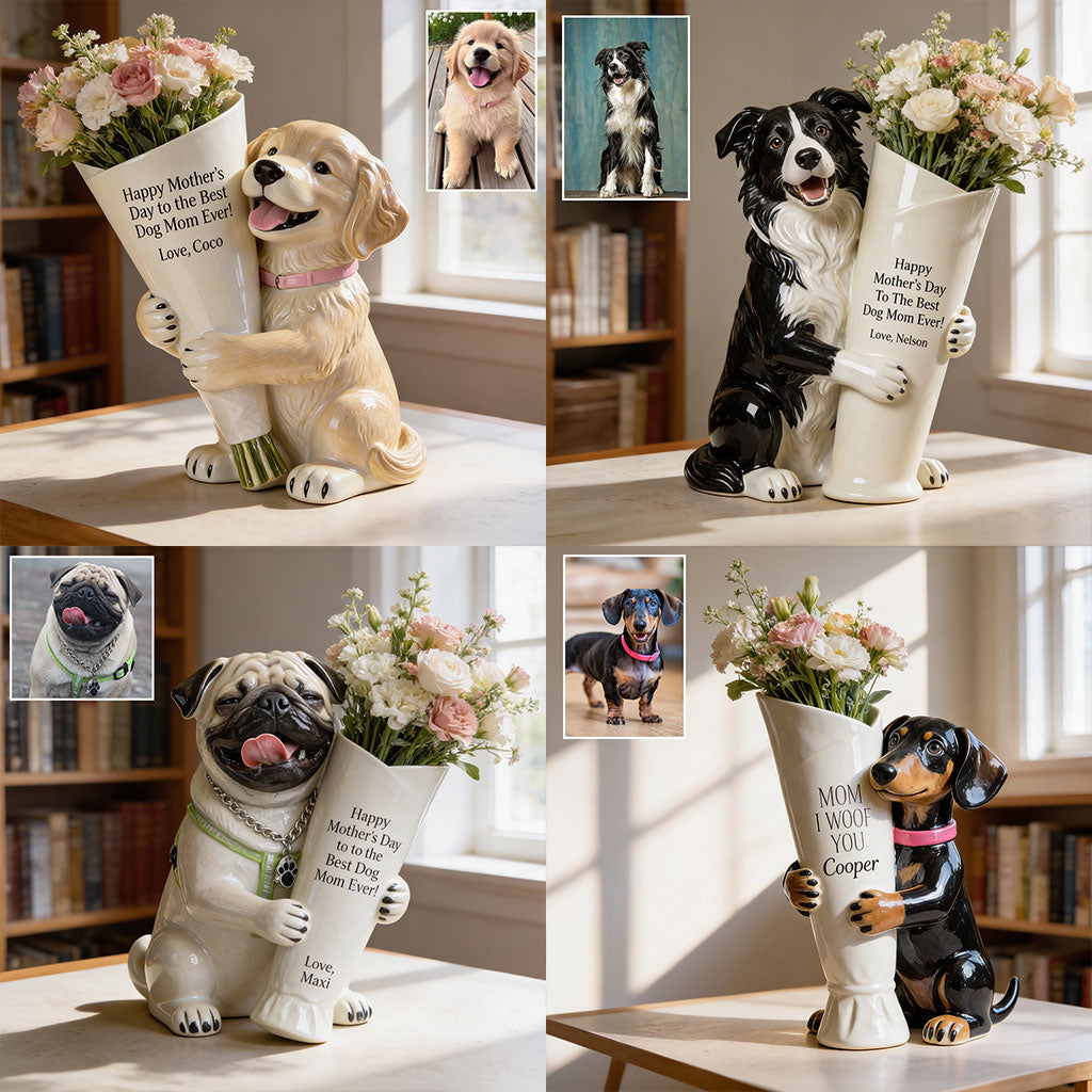 Flower Bouquet Vase - Perfect Gift For Dog Mom - Personalized Dog Acrylic Flower Vase