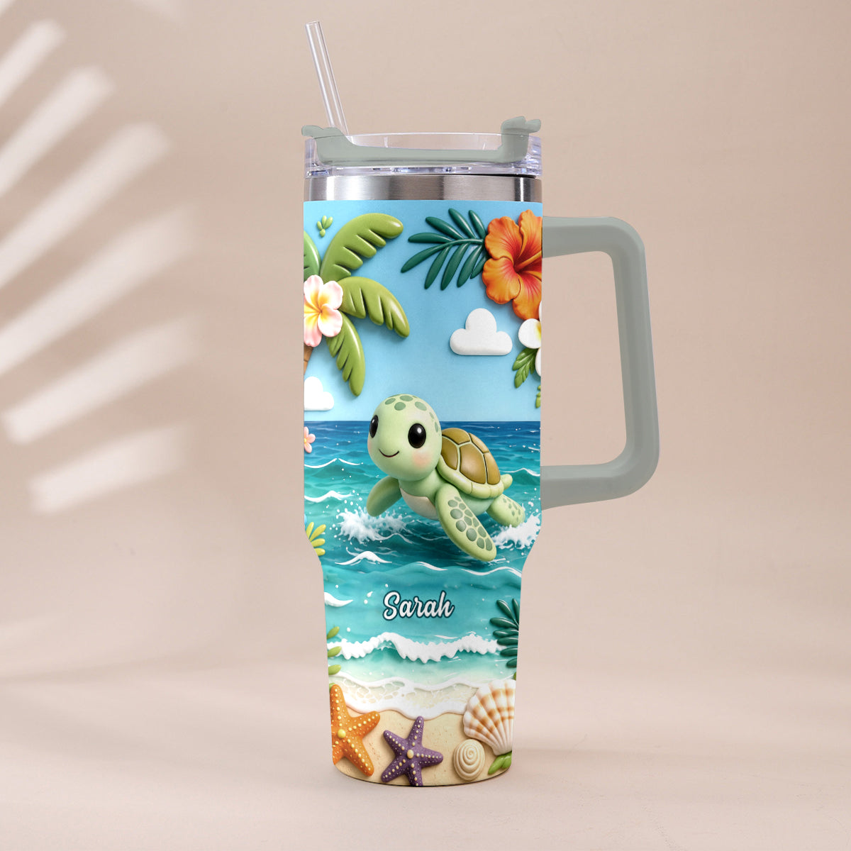 Back To The Ocean - Personalized Turtle Tumbler With Plush Charm