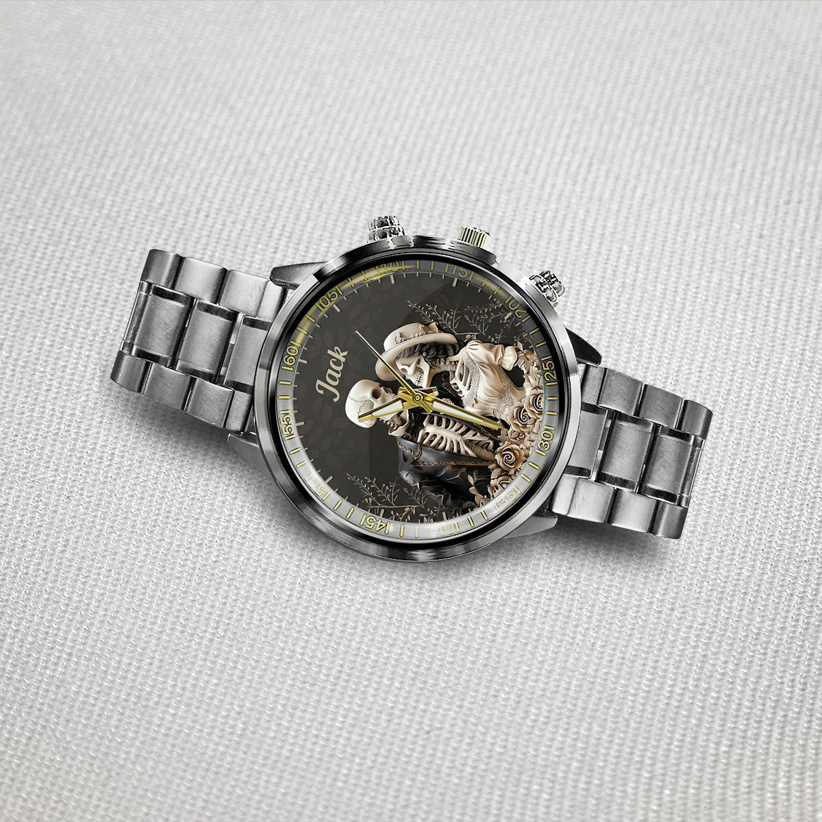 Couple Skull Watch Set With Case - Personalized Couple Hand Watch