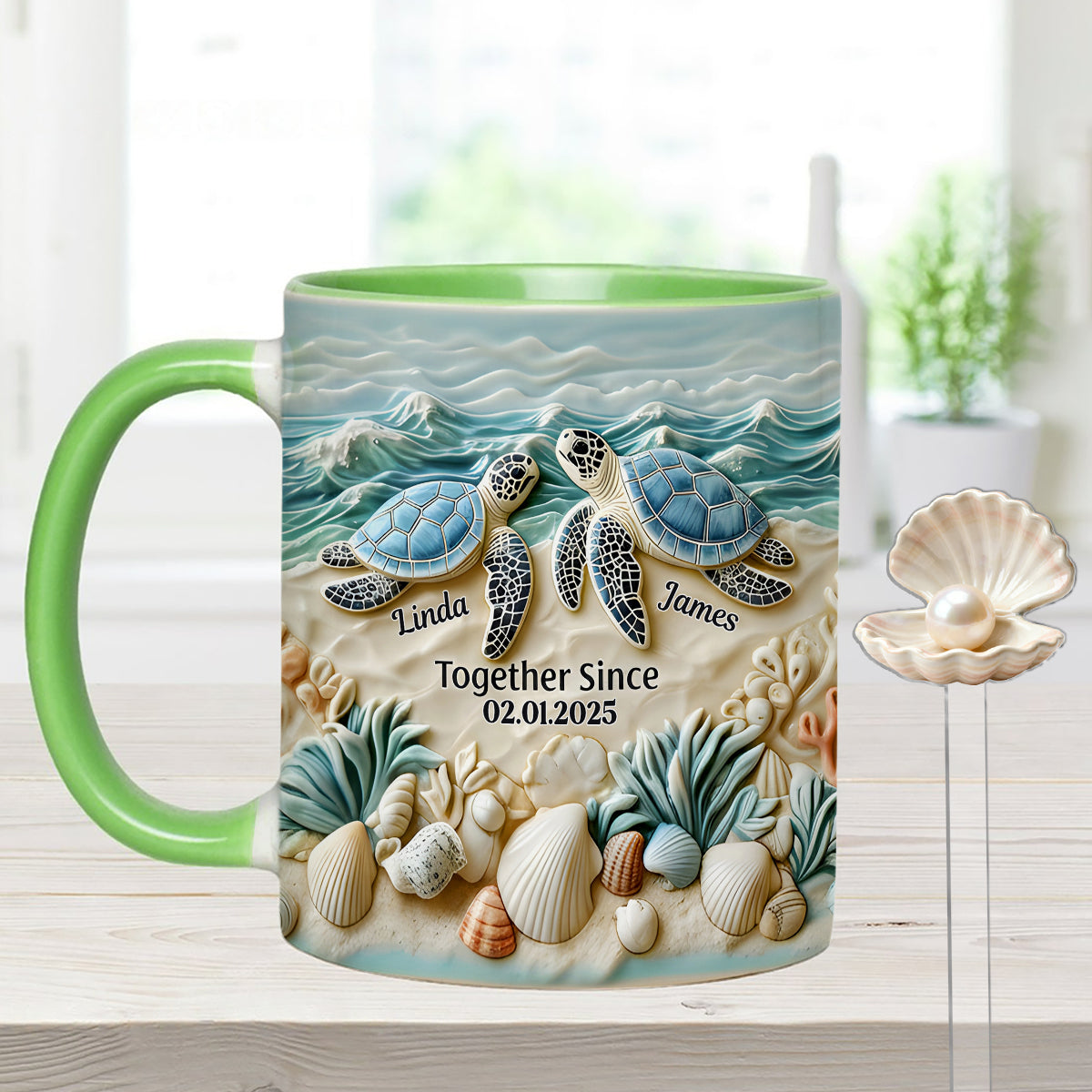 Couple Turtle - Personalized Turtle Set Accent Mug with Acrylic Stirrers