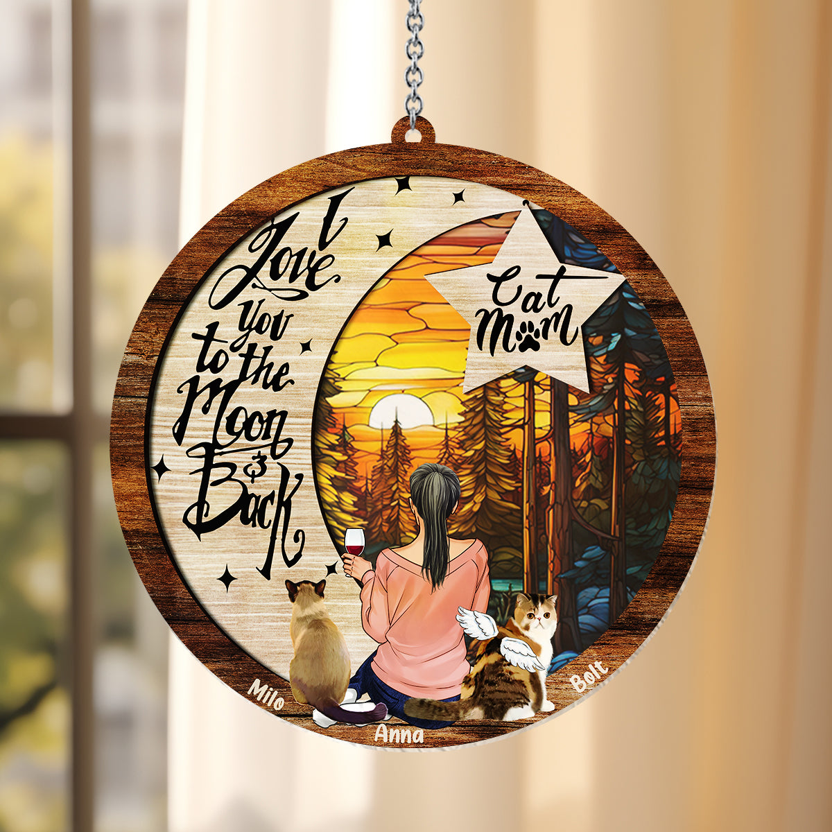 I Love You To The Moon And Back - Gift for dog lovers, cat lover, who lost dog, who lost cat - Personalized Window Hanging Suncatcher Ornament