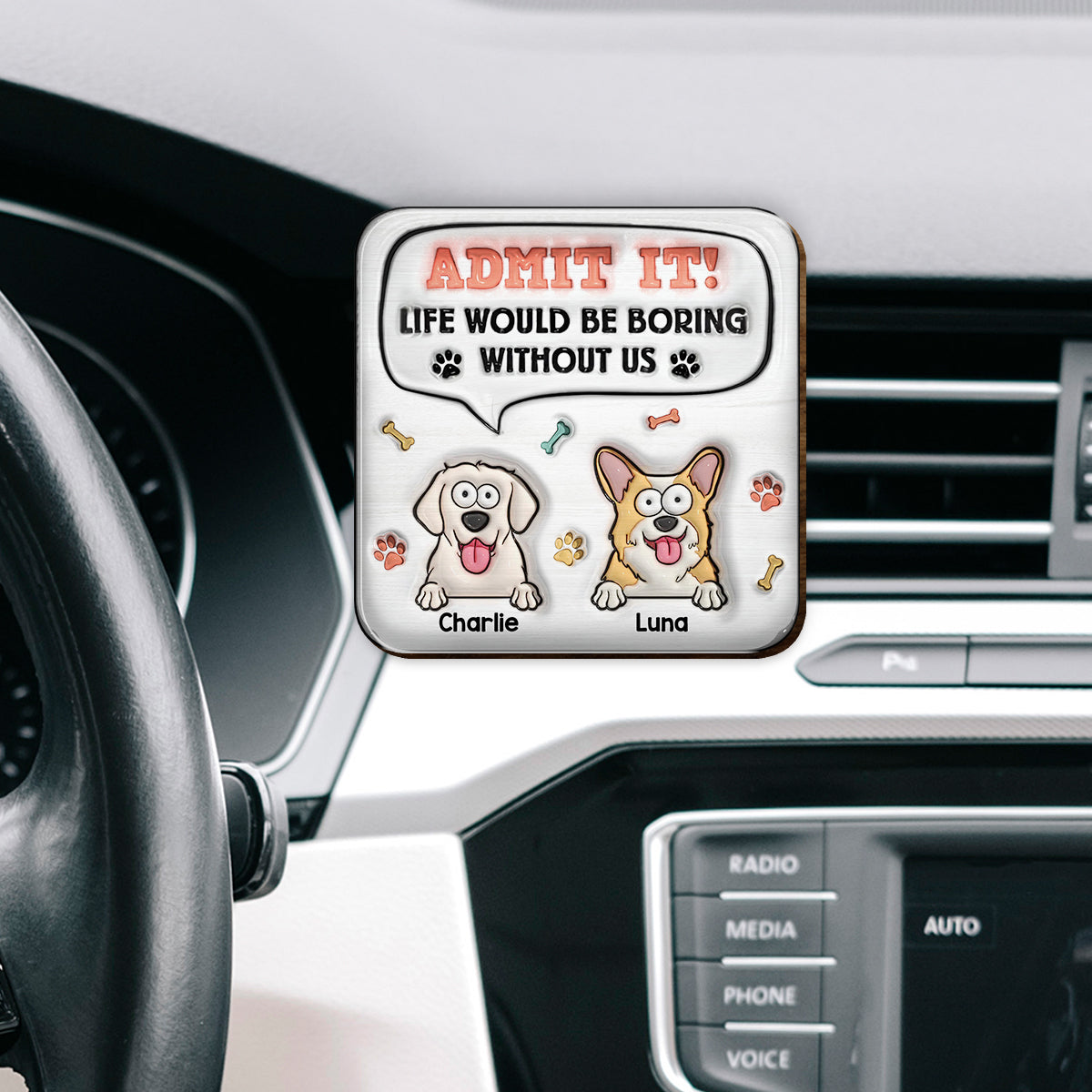 Life Would Be Boring Without Me - Personalized Dog Shaped Car Visor Clip