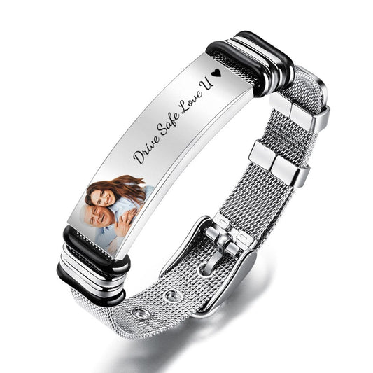 Any Photo - Personalized Photo And Engraved Stainless Steel Bracelet