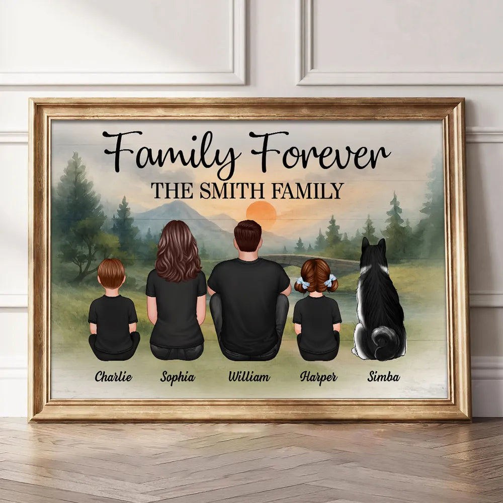 Personalized "Family Forever" Poster – Custom Family Names and Loving Family Illustration