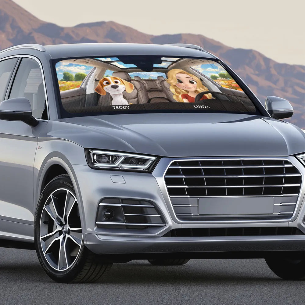 Life Is Better With My Dog - Personalized with Names of Your Loved Ones and Pets for a Fun and Unique Car Windshield Sunshade