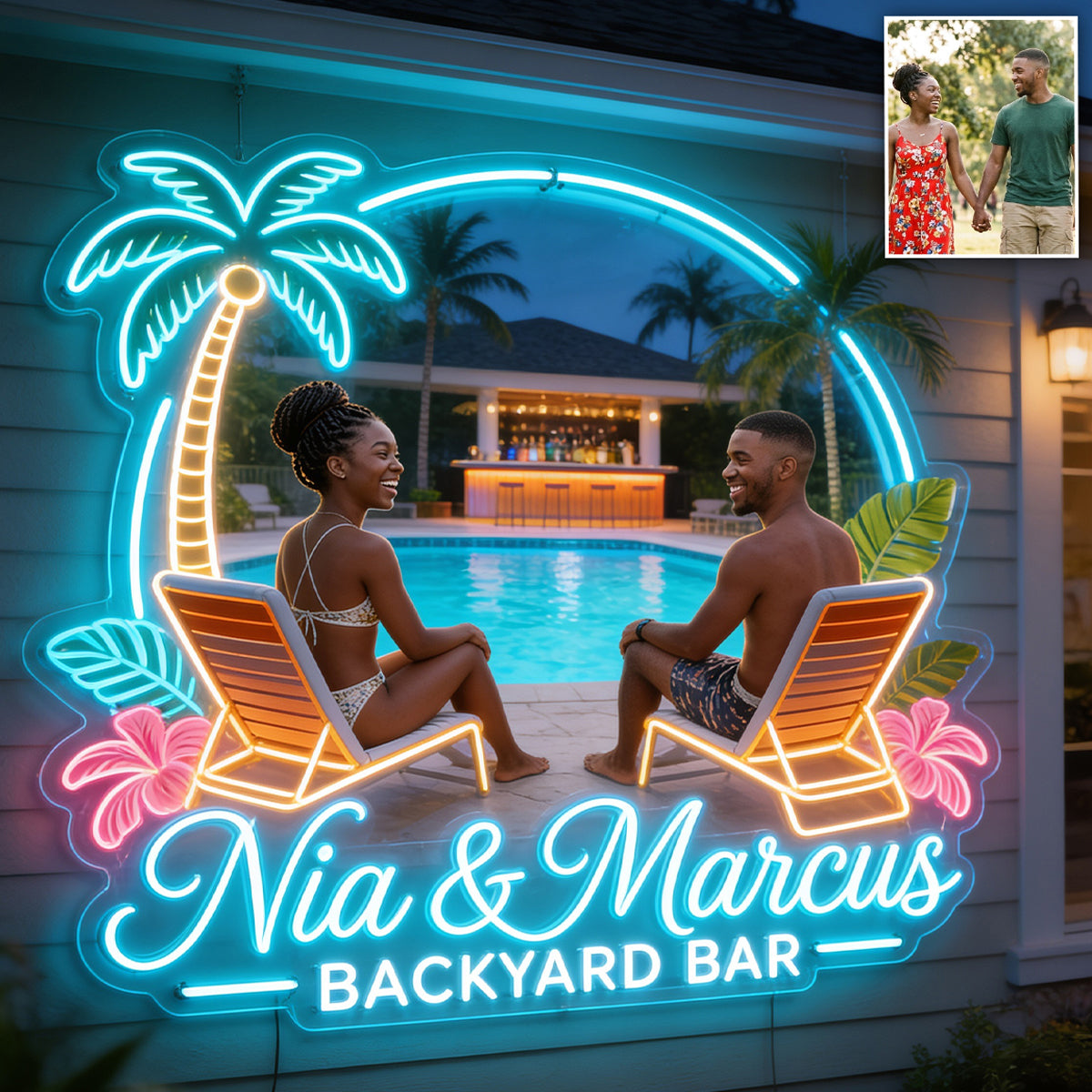 Any Photo Backyard, Pool & Patio - Personalized Couple Neon LED Light Sign