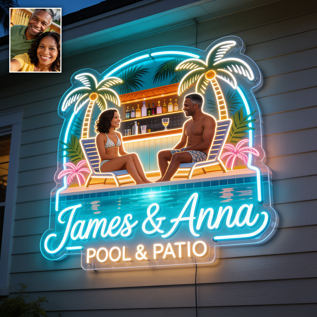 Any Photo Backyard, Pool & Patio - Personalized Couple Neon LED Light Sign