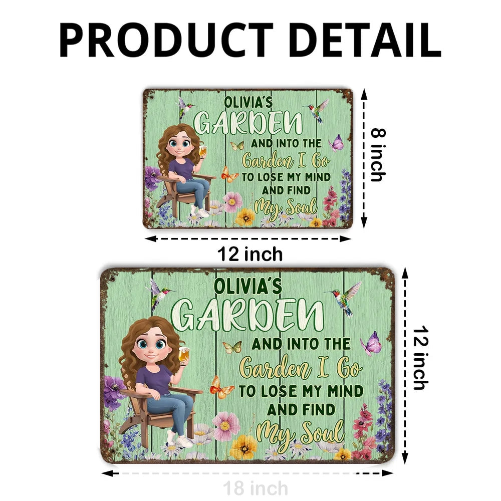 Rectangular Iron Sign with Garden Theme, Cartoon Character and Floral Design, Outdoor Decoration Gift