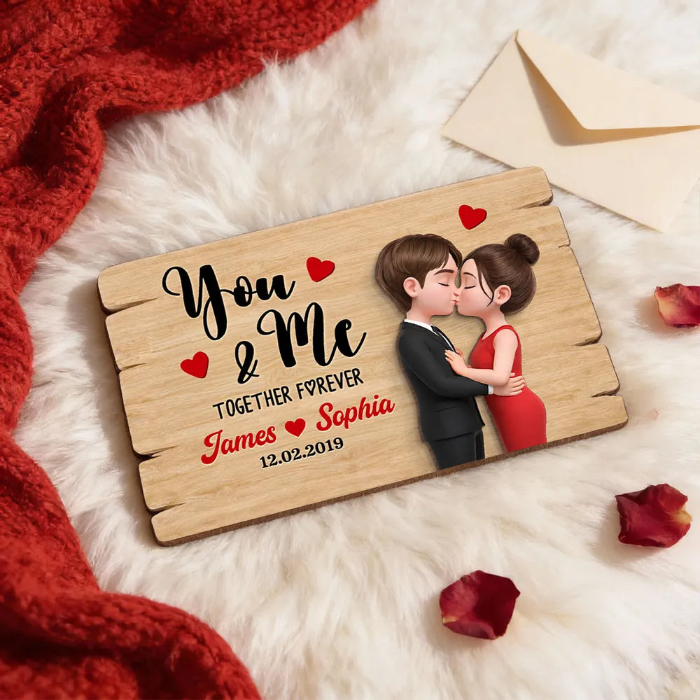 Personalized 2-Layer Wooden Plaque You & Me Together Forever Kissing Couple Warm Romantic Keepsake Unique Gift For Husband Or Wife