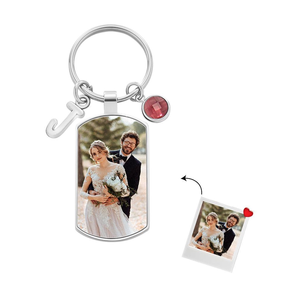 Initial Birthstone Photo - Personalized Photo Birthstone Letter Keychain
