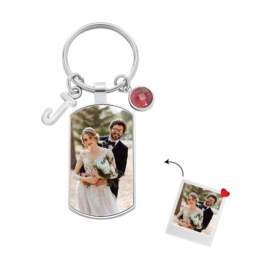 Initial Birthstone Photo - Personalized Photo Birthstone Letter Keychain