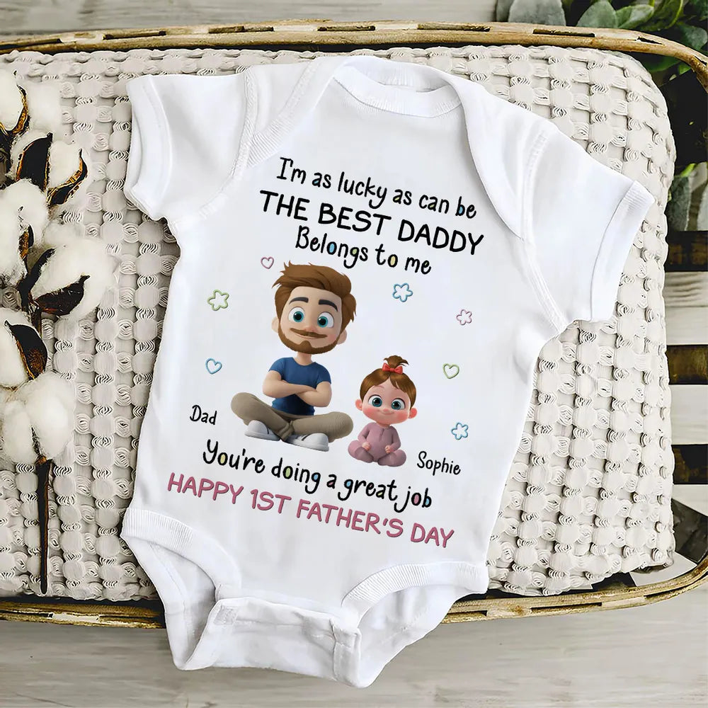 Short Sleeve Baby Onesie Personalized for New Dad, Sweet Father & Baby Illustration, Heartwarming First Father's Day Gift