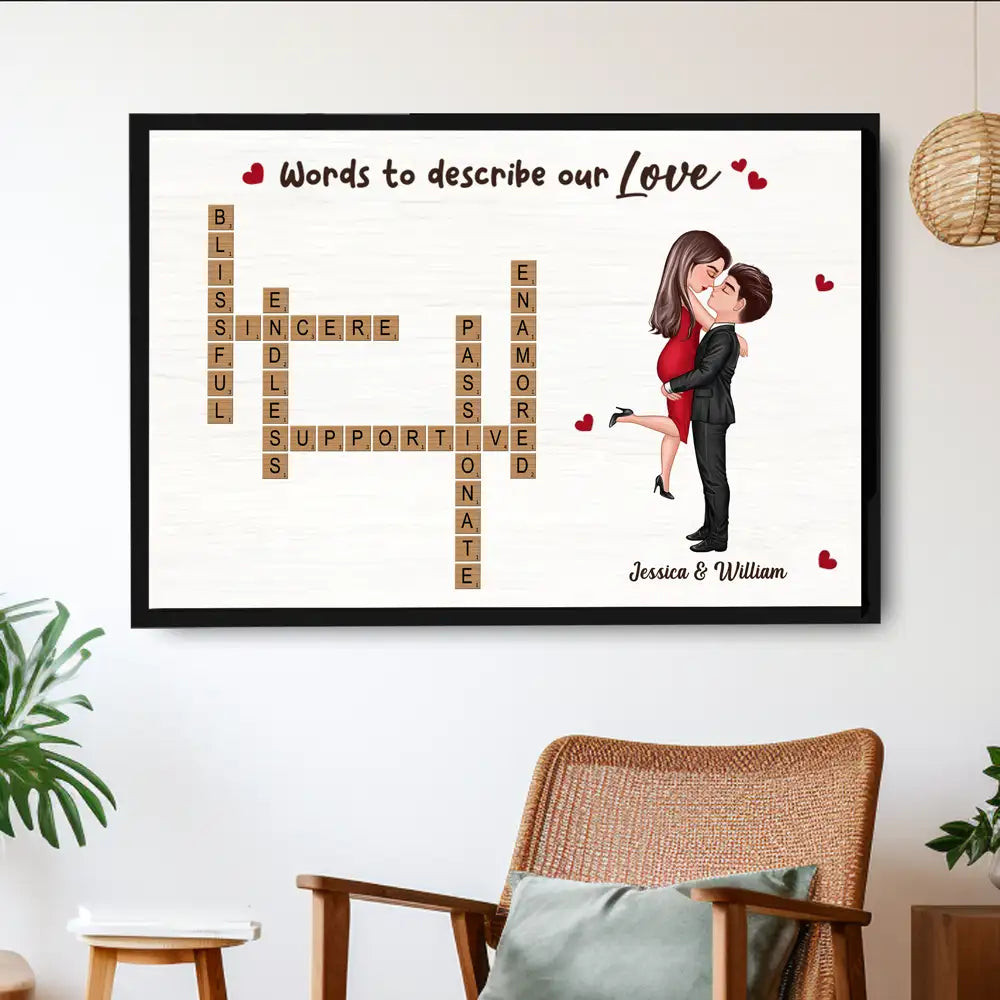 Poster – Words to Describe Our Love Crossword, Personalized Hugging Couple