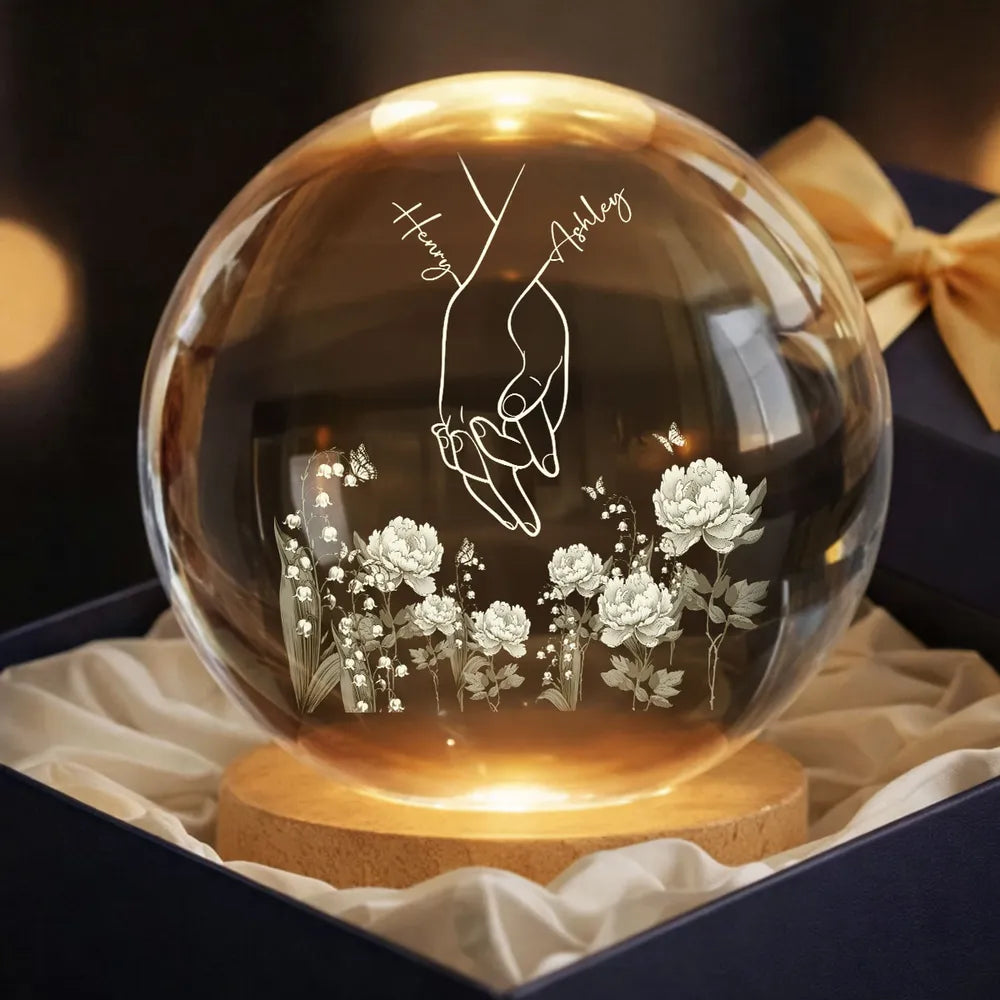 Personalized Globe Lamp with Couple Holding Hands Line Art, Cozy Nightstand Decor, Unique Gift for Him or Her