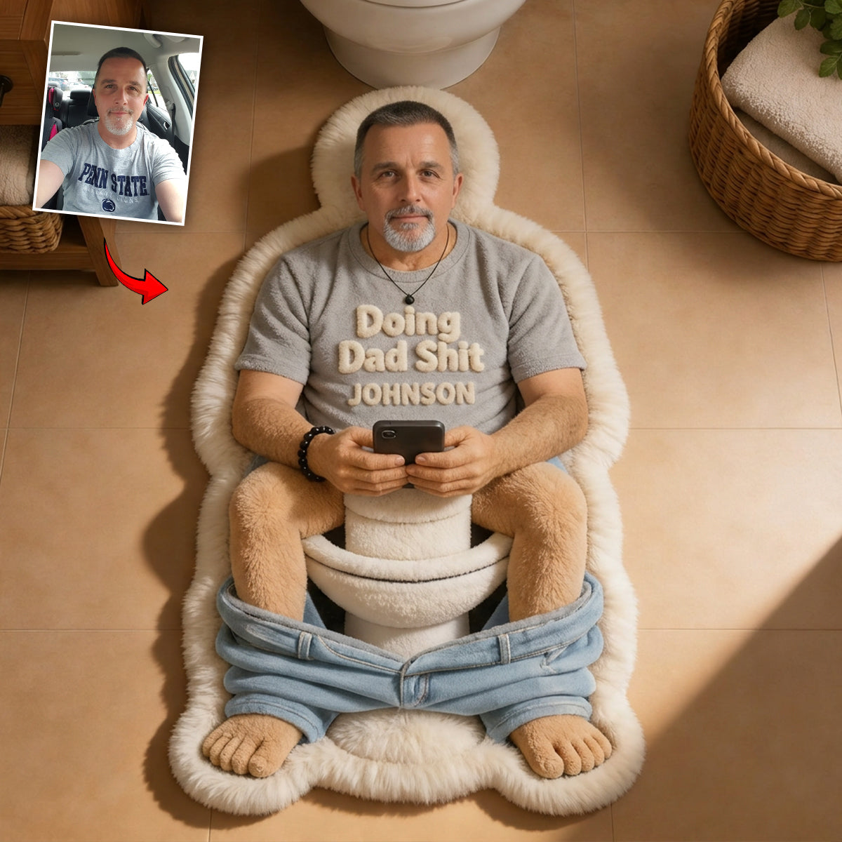 Custom Any Photo Doing Dad Shit - Personalized Father Non-Slip Tufted Rug
