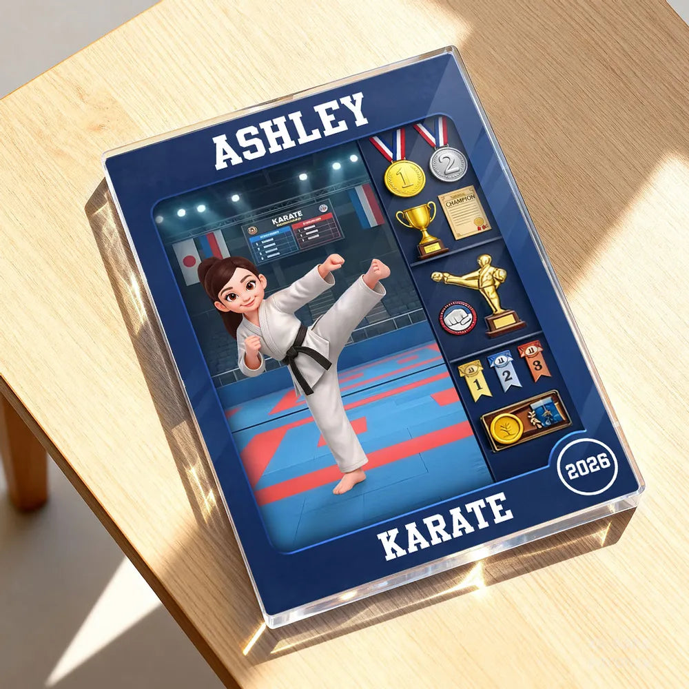 Personalized Karate Rectangle Acrylic Block Plaque, Kicking Girl Trophy Scene, Unique Creative Gift for Martial Arts Fans