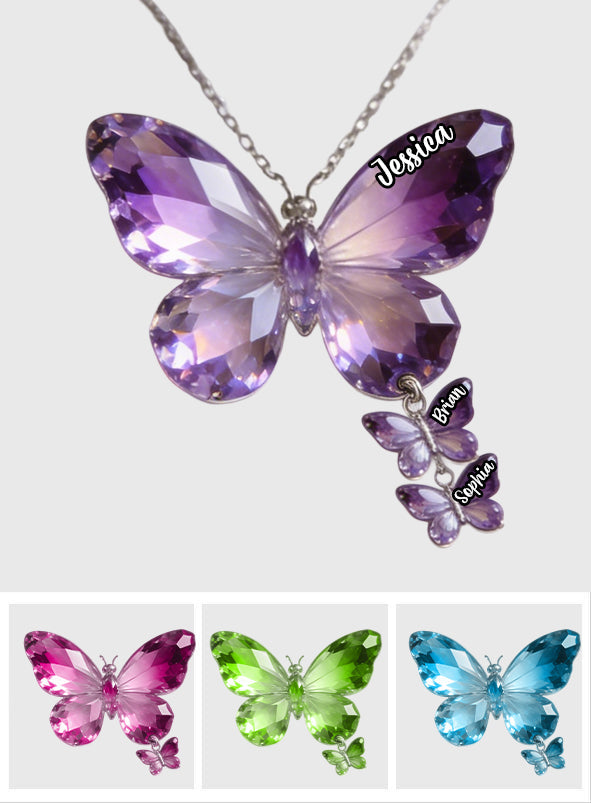 Butterfly Mom - Personalized Mother Shaped Metal Pendant Necklace