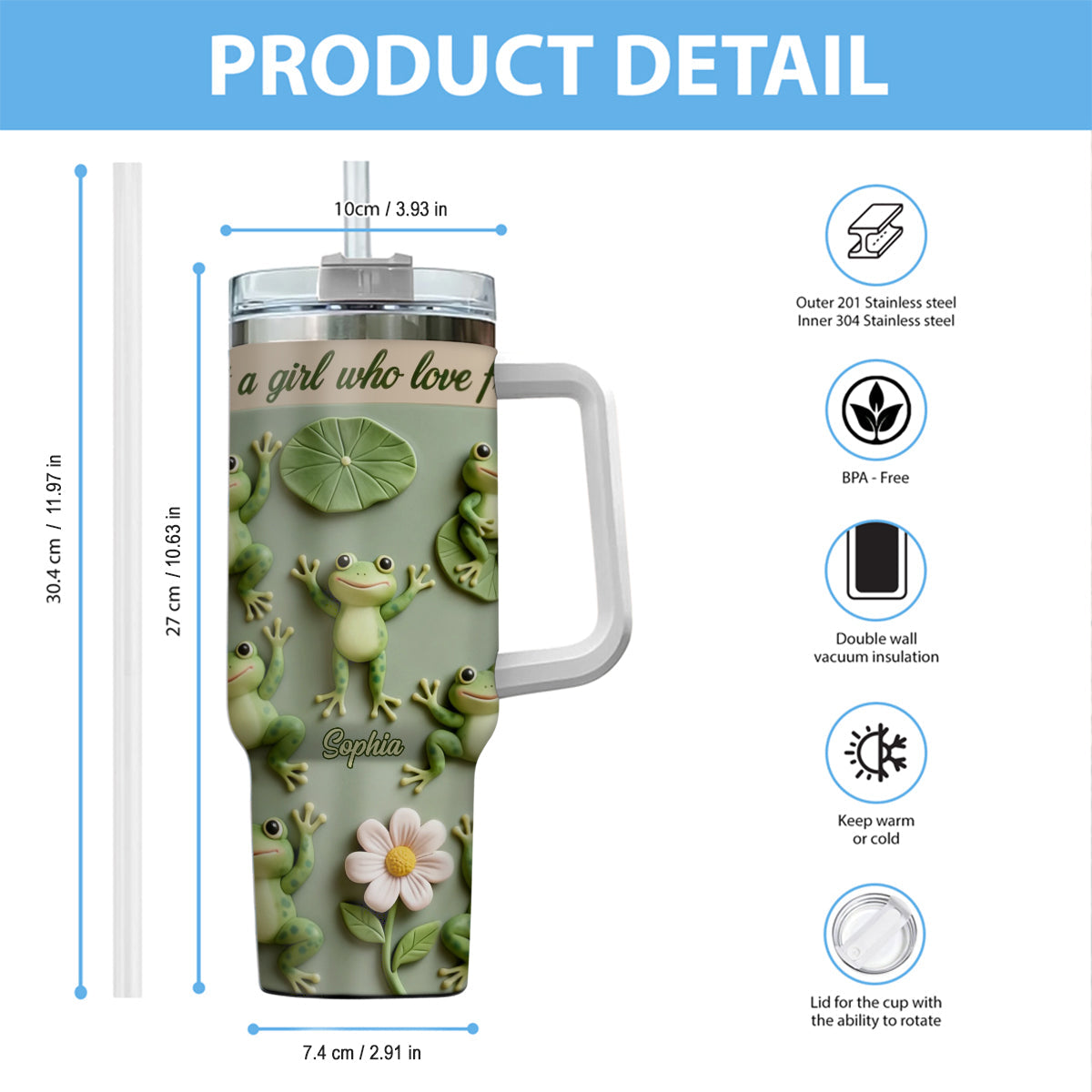 Just A Girl Who Loves Frogs - Personalized Frog Tumbler With Handle