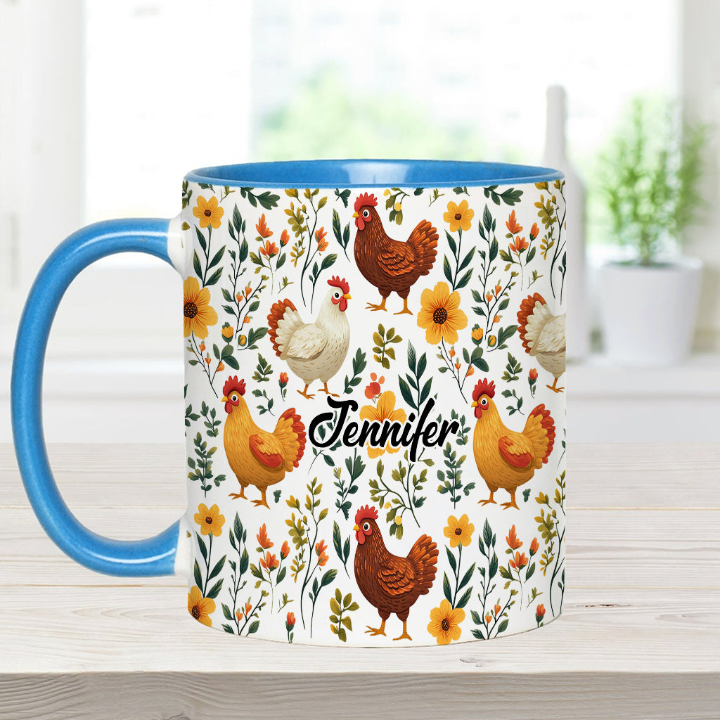 Cute Floral Chickens - Personalized Chicken Accent Mug