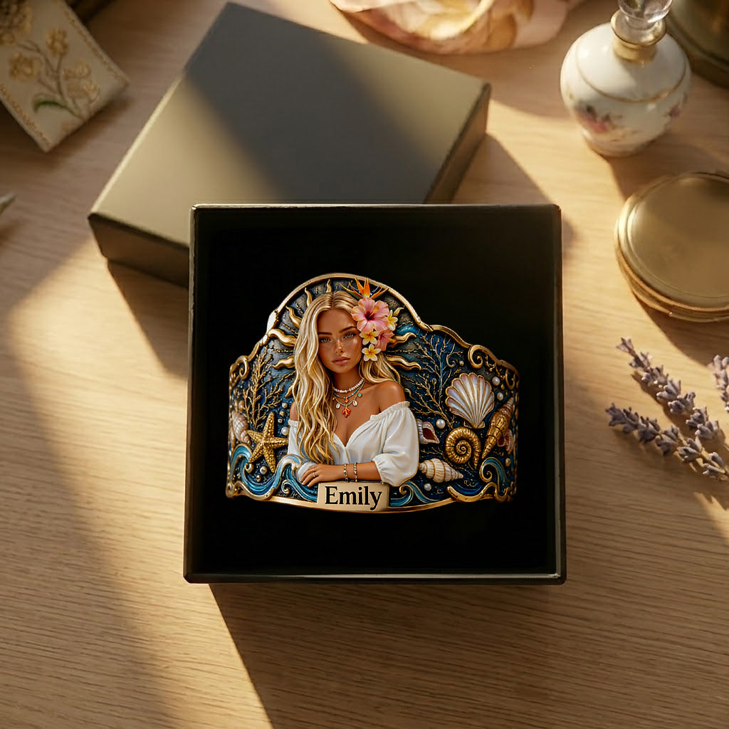 Any Photo Summer Gift - Personalized Sea Lover Shaped Cuff Bracelet