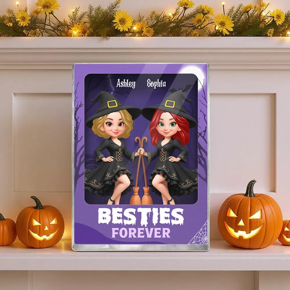 Best Friends Witch Theme Rectangle Acrylic Block Plaque, Halloween Décor and Friendship Gift