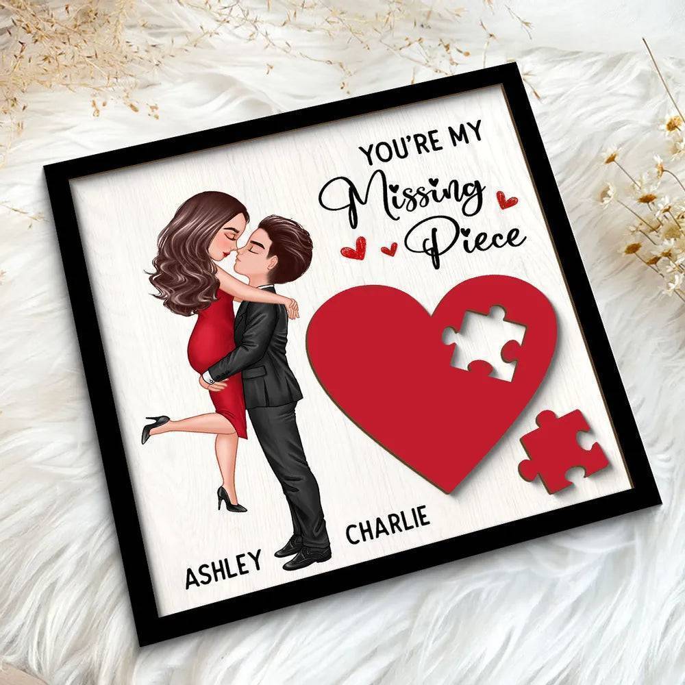 Personalized Couple's Red Heart Wooden Plaque - 2-Layer Missing Piece Design