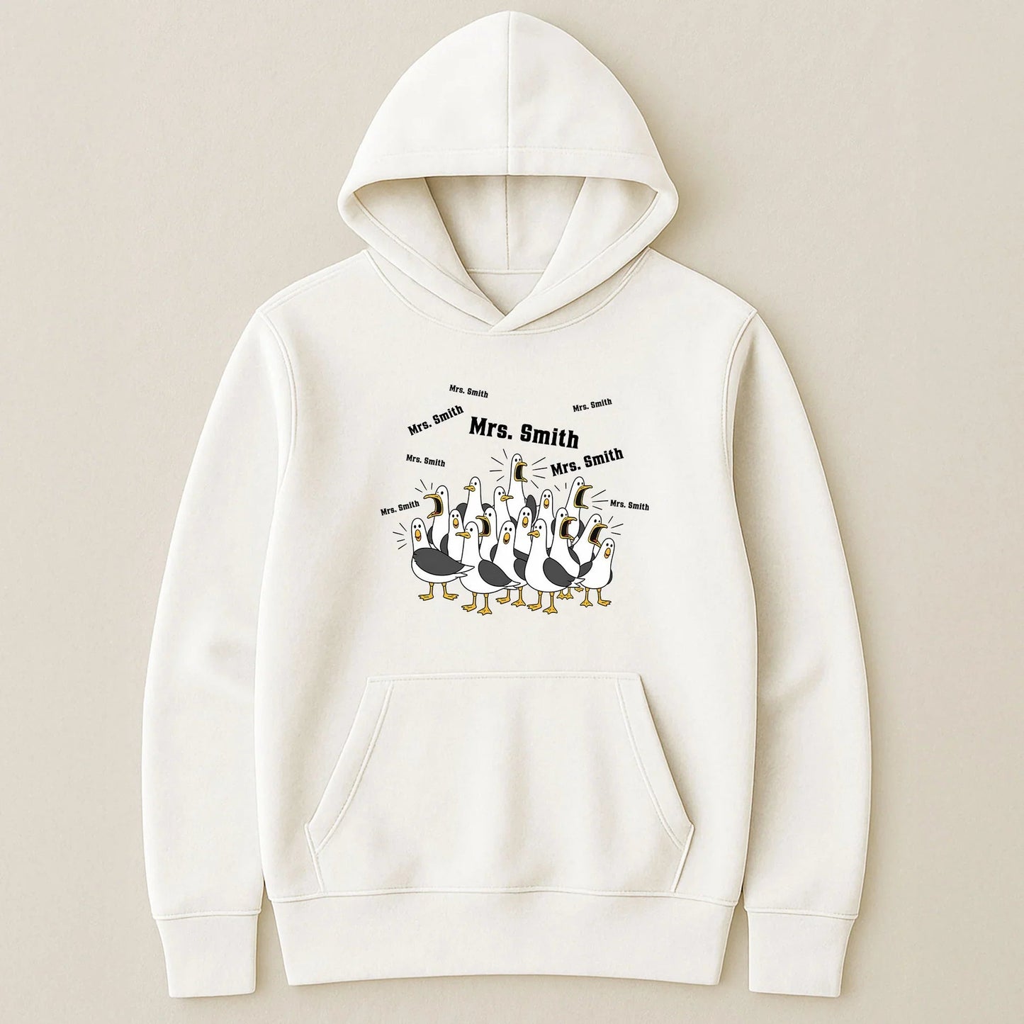 Personalized Funny Seagulls Classic Tee with Custom Teacher Name, Cute Cartoon Gift for Teachers