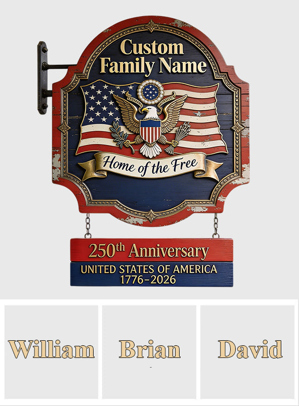 Home Of Free - Personalized Patriot Wooden Wall Mount Sign