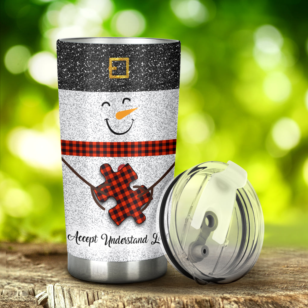Accept Understand Love - Autism Awareness Tumbler With Faux Glitter Print 0622
