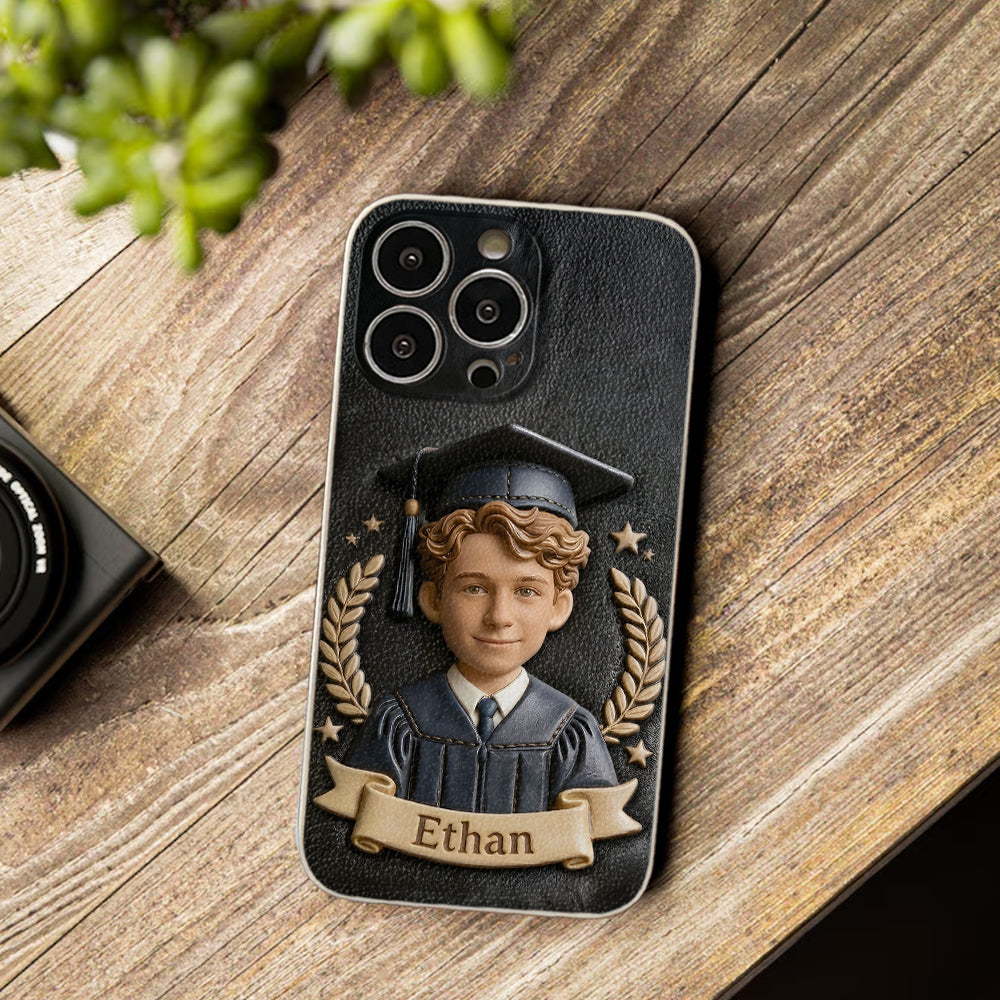 Graduation Gift - Personalized Graduation 3D Embossed Leather Phone Case