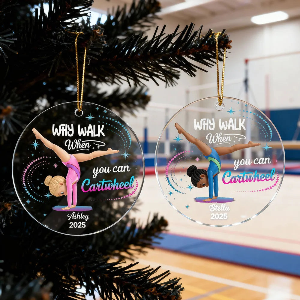 Personalized Acrylic Ornament Gymnast Cartwheel Girl Glitter Star Design Unique Gift For Daughter Or Granddaughter