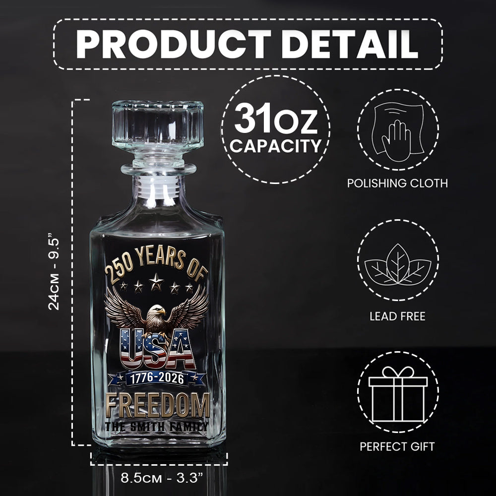America 250th Anniversary Gifts For Family - Personalized Independence Day/ 4th of July Whiskey Decanter Set