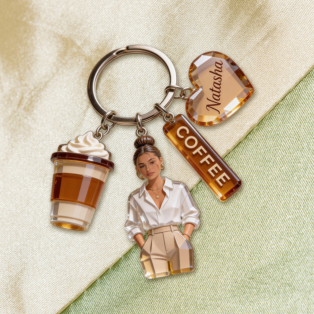 Custom Any Photo - Personalized Coffee Premium Keychain With Charms
