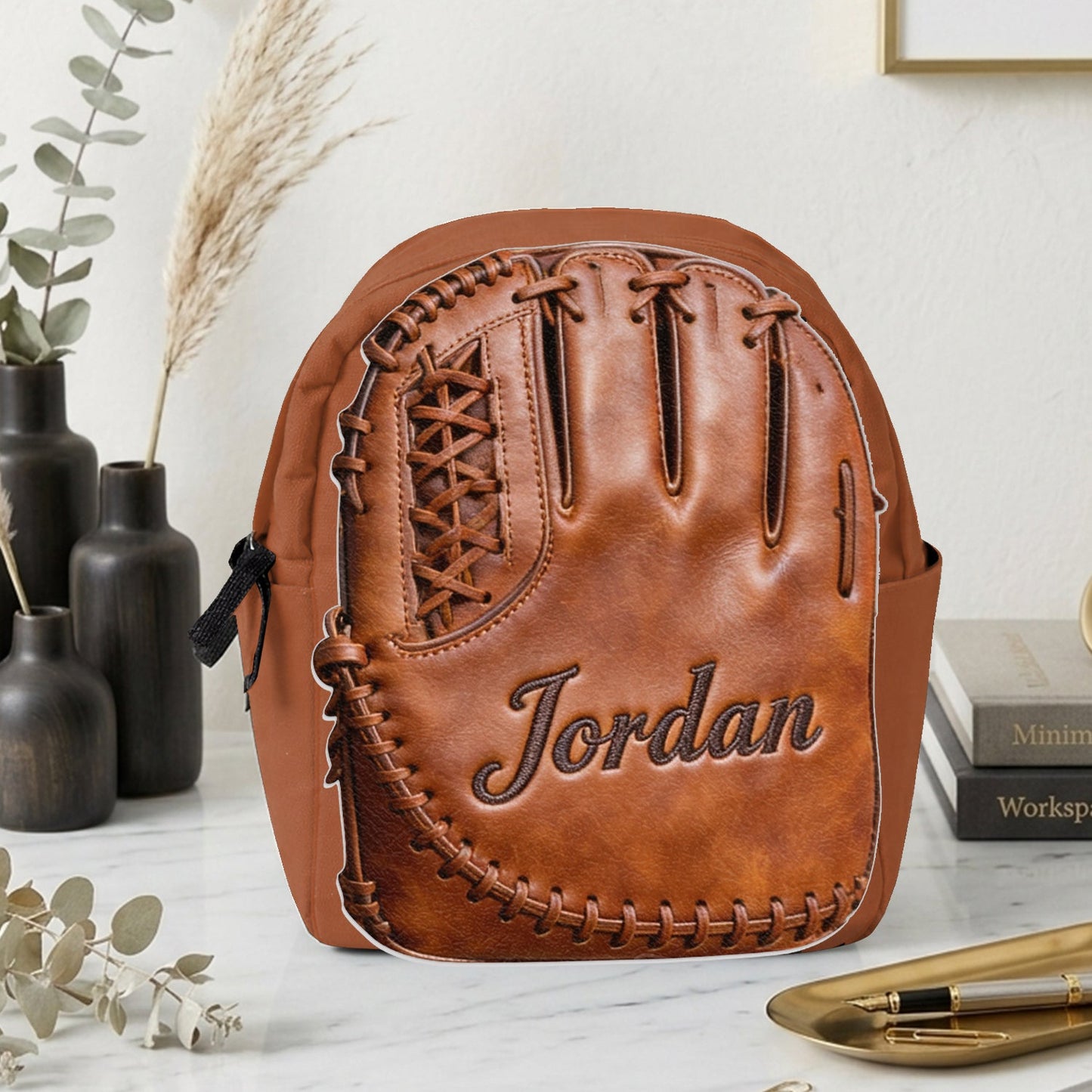 Leather Baseball Glove - Personalized Baseball Changeable Leather Patch Backpack