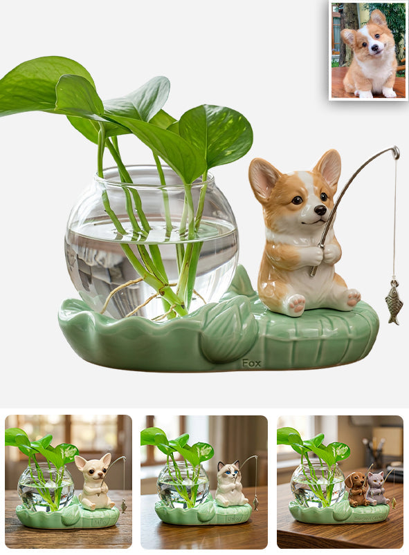 Cute Fishing Planter - Personalized Cat Acrylic Pot