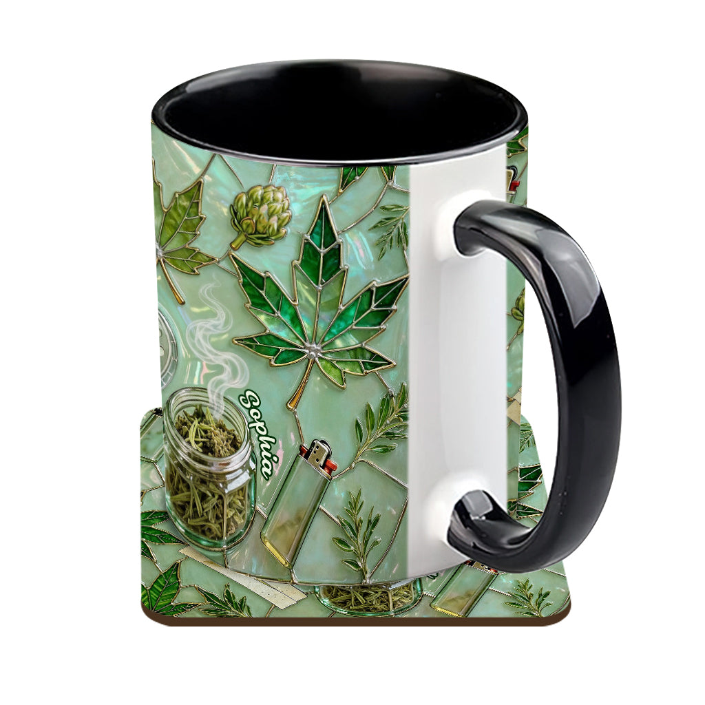 Green Magic Leaf - Personalized Weed Accent Mug & Coaster