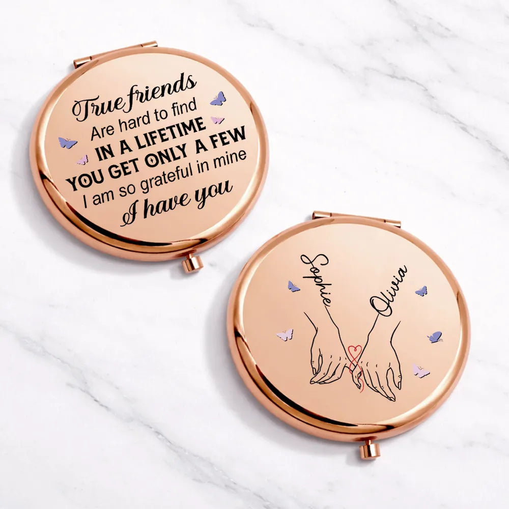 Personalized Metal Compact Mirror True Friends Quote Pocket Gift for Best Friend - Sweet Everyday Reminder