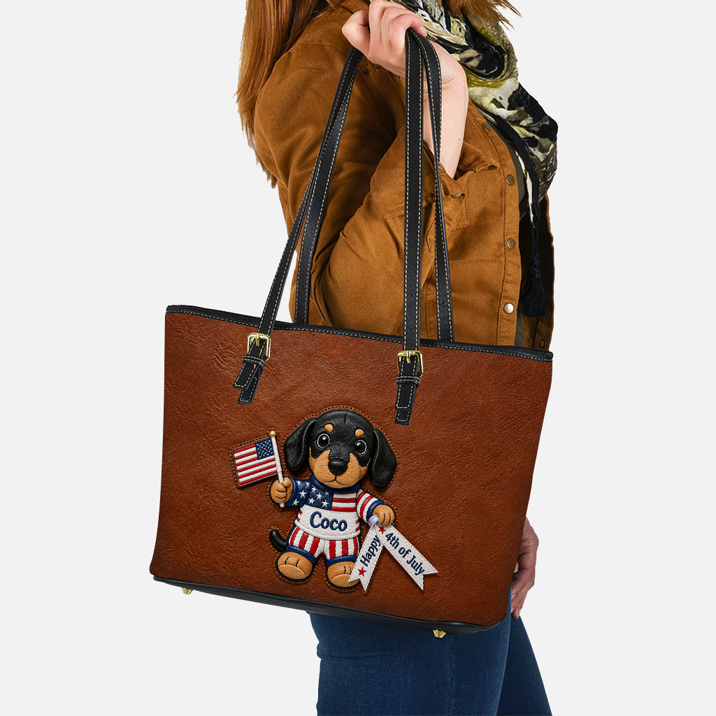 Happy 4th Of July - Personalized Dog Leather Bag With Plush Charm