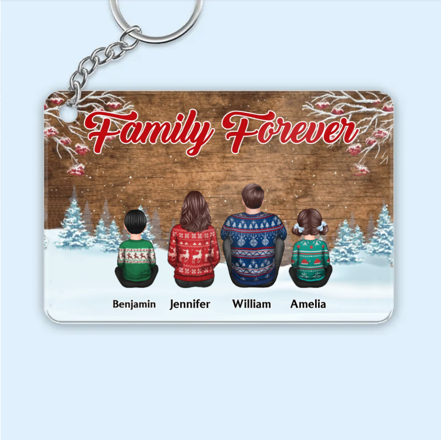 Snow House Back View Family Sitting Personalized Poster or Ornament or Keychain or Plaque